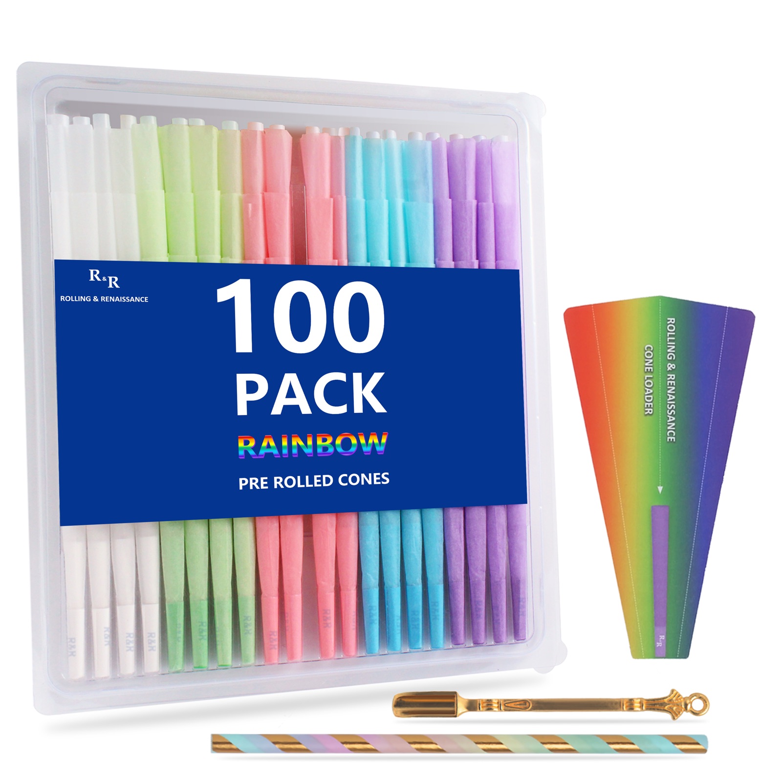 R&R Rainbow 100-Pack with cone loader and packing tool